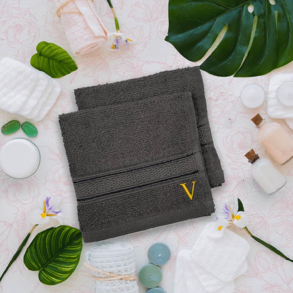 Byft - Letter V Monogrammed Face Towel - 30 x 30 cm - 6pcs - Dark Grey