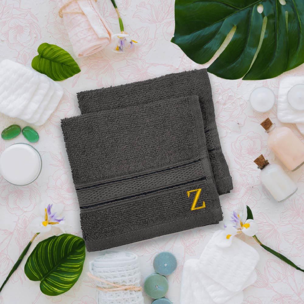 Byft - Letter Z Monogrammed Face Towel - 30 x 30 cm - 6pcs - Dark Grey