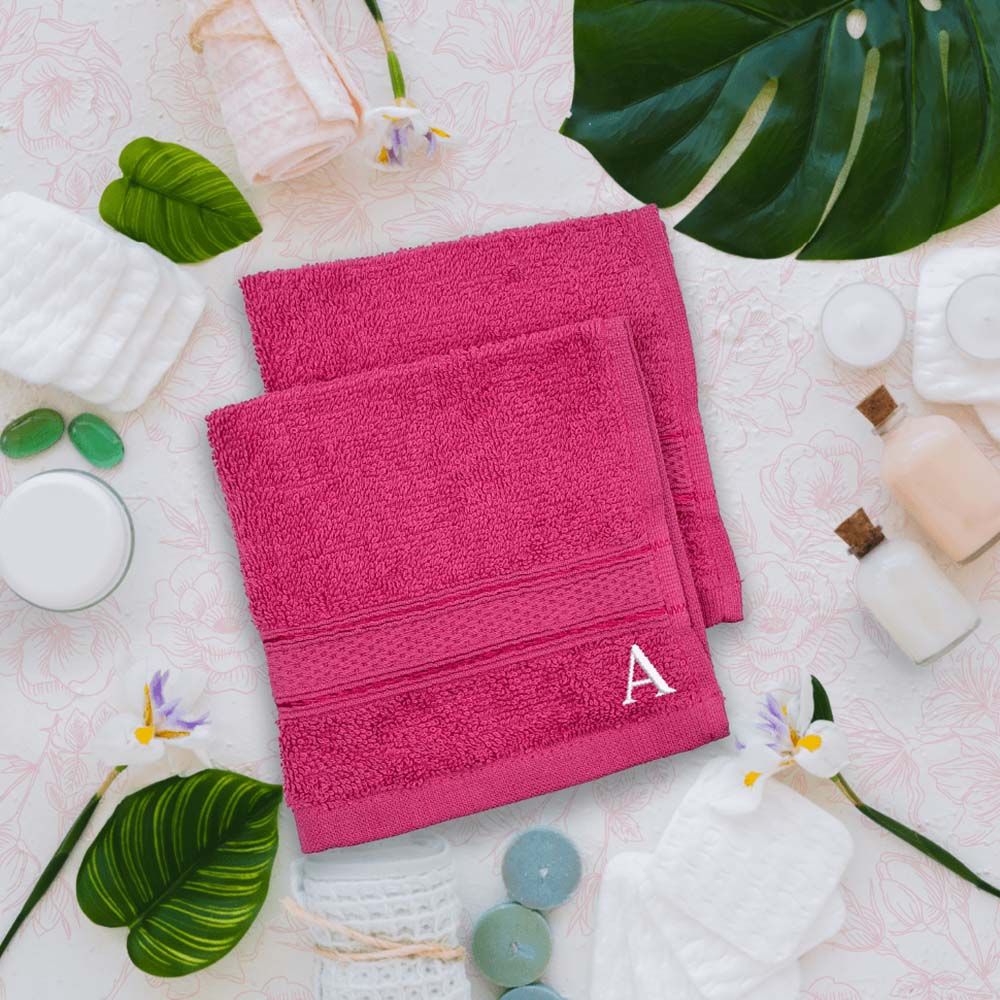 Byft - Letter A Monogrammed Face Towel - 30 x 30 cm - 6pcs - Fuchsia Pink