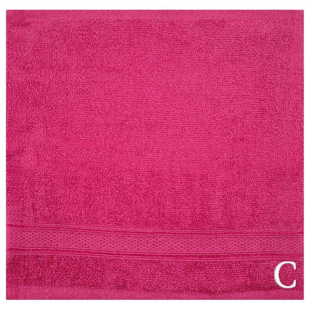 Byft - Letter C Monogrammed Face Towel - 30 x 30 cm - 6pcs - Fuchsia Pink