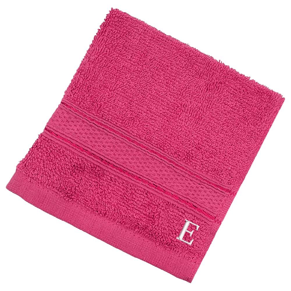 Byft - Letter E Monogrammed Face Towel - 30 x 30 cm - 6pcs - Fuchsia Pink