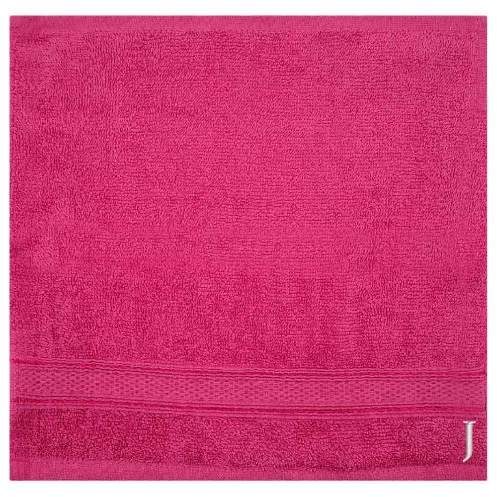 Byft - Letter J Monogrammed Face Towel - 30 x 30 cm - 6pcs - Fuchsia Pink