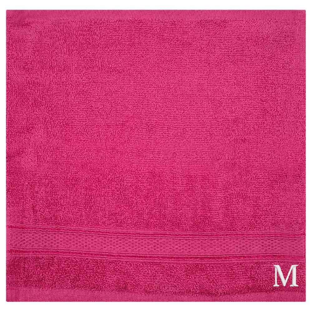 Byft - Letter M Monogrammed Face Towel - 30 x 30 cm - 6pcs - Fuchsia Pink