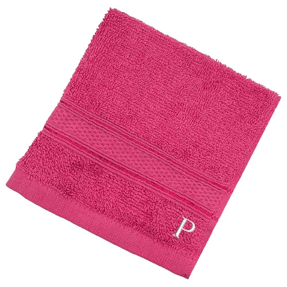 Byft - Letter P Monogrammed Face Towel - 30 x 30 cm - 6pcs - Fuchsia Pink