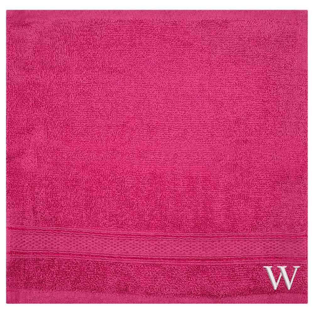 Byft - Letter W Monogrammed Face Towel - 30 x 30 cm - 6pcs - Fuchsia Pink