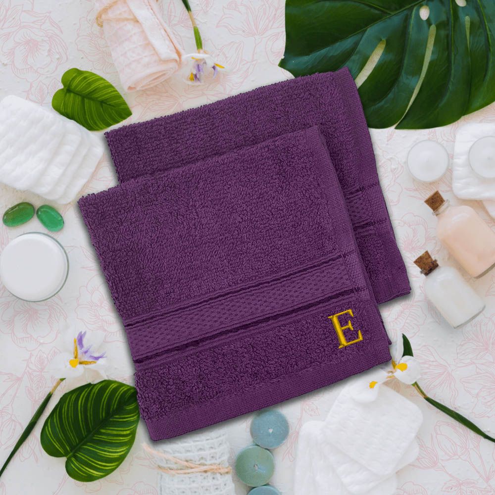 Byft - Letter E Monogrammed Face Towel - 30 x 30 cm - 6pcs - Purple