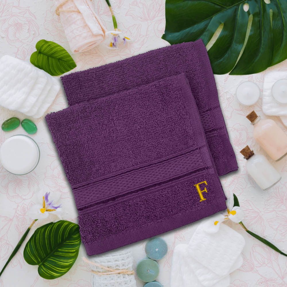 Byft - Letter F Monogrammed Face Towel - 30 x 30 cm - 6pcs - Purple