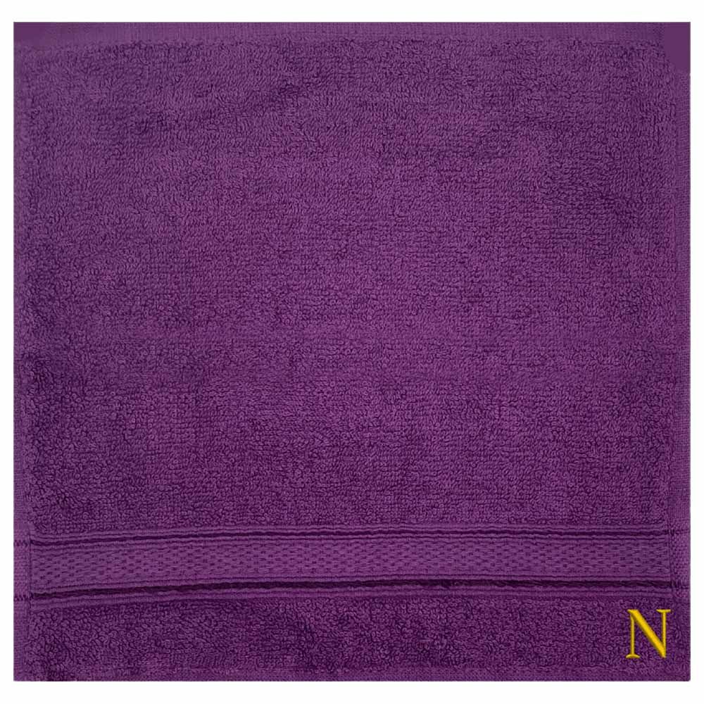 Byft - Letter N Monogrammed Face Towel - 30 x 30 cm - 6pcs - Purple