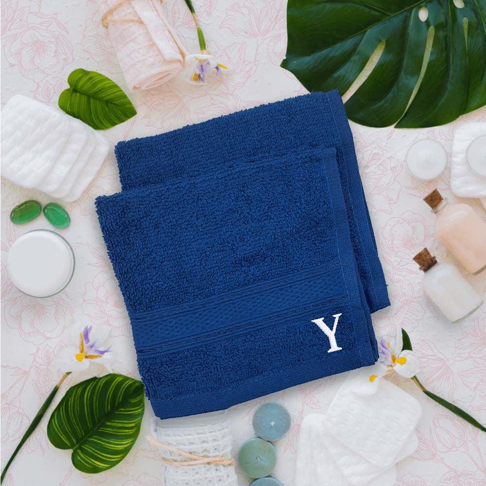 Byft - Letter Y Monogrammed Face Towel - 30 x 30 cm - 6pcs - Royal Blue