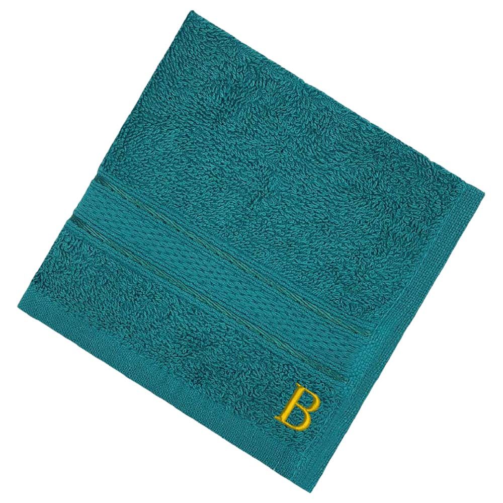 Byft - Letter B Monogrammed Face Towel - 30 x 30 cm - 6pcs - Turquoise Blue