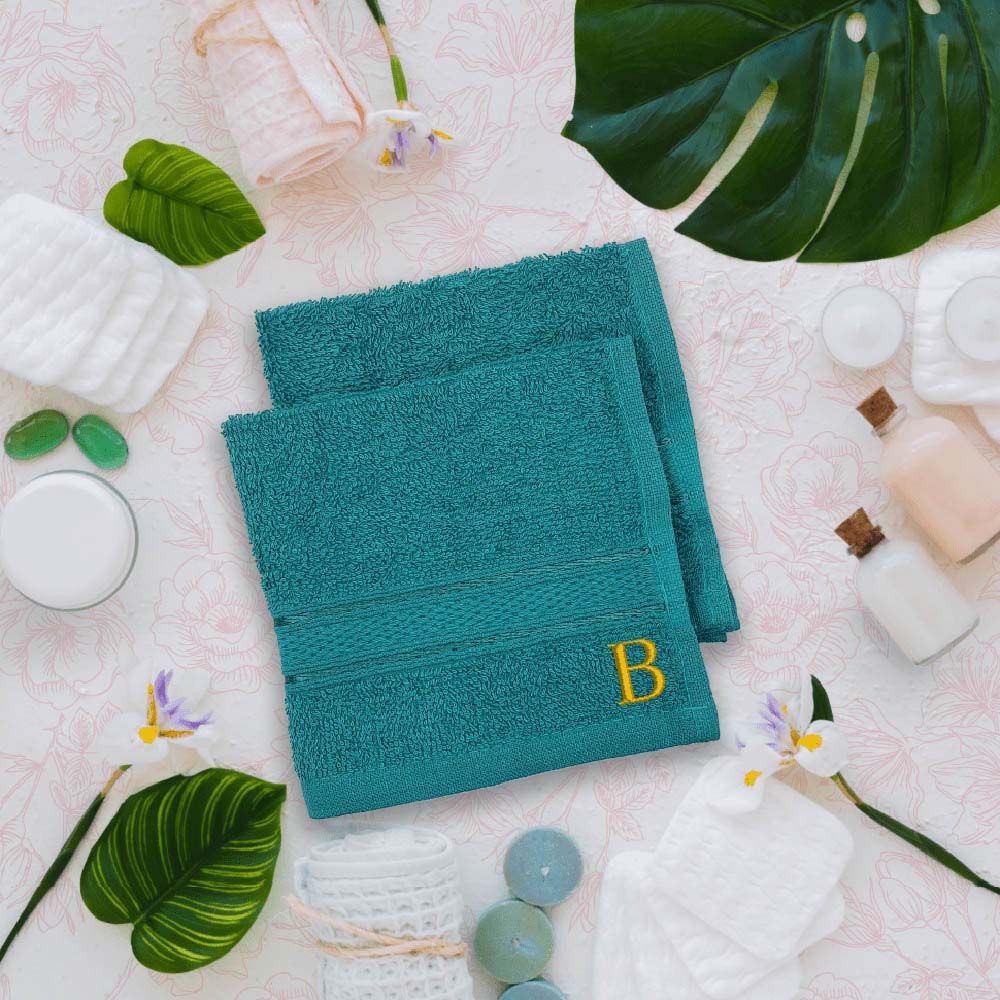 Byft - Letter B Monogrammed Face Towel - 30 x 30 cm - 6pcs - Turquoise Blue