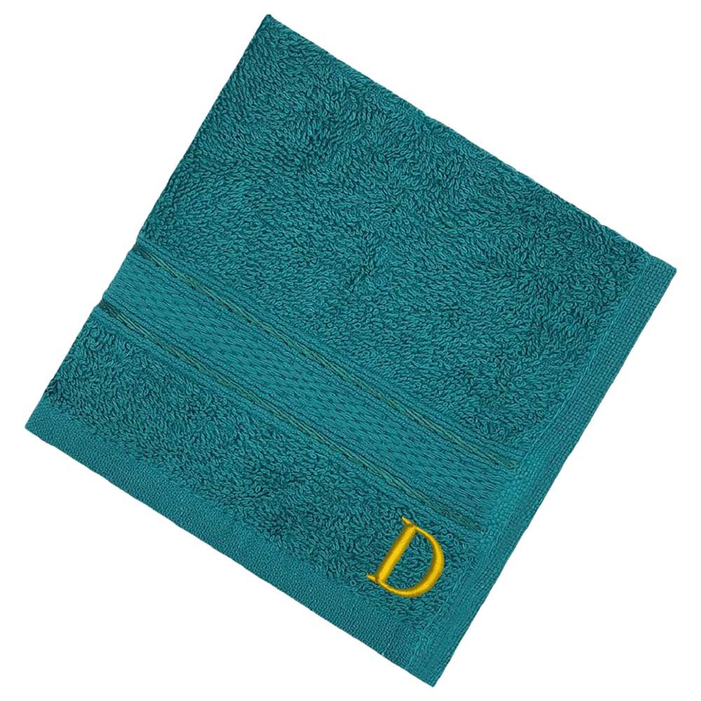 Byft - Letter D Monogrammed Face Towel - 30 x 30 cm - 6pcs - Turquoise Blue