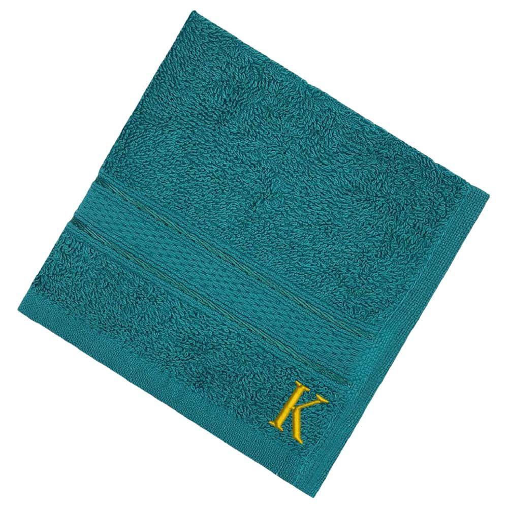 Byft - Letter K Monogrammed Face Towel - 30 x 30 cm - 6pcs - Turquoise Blue