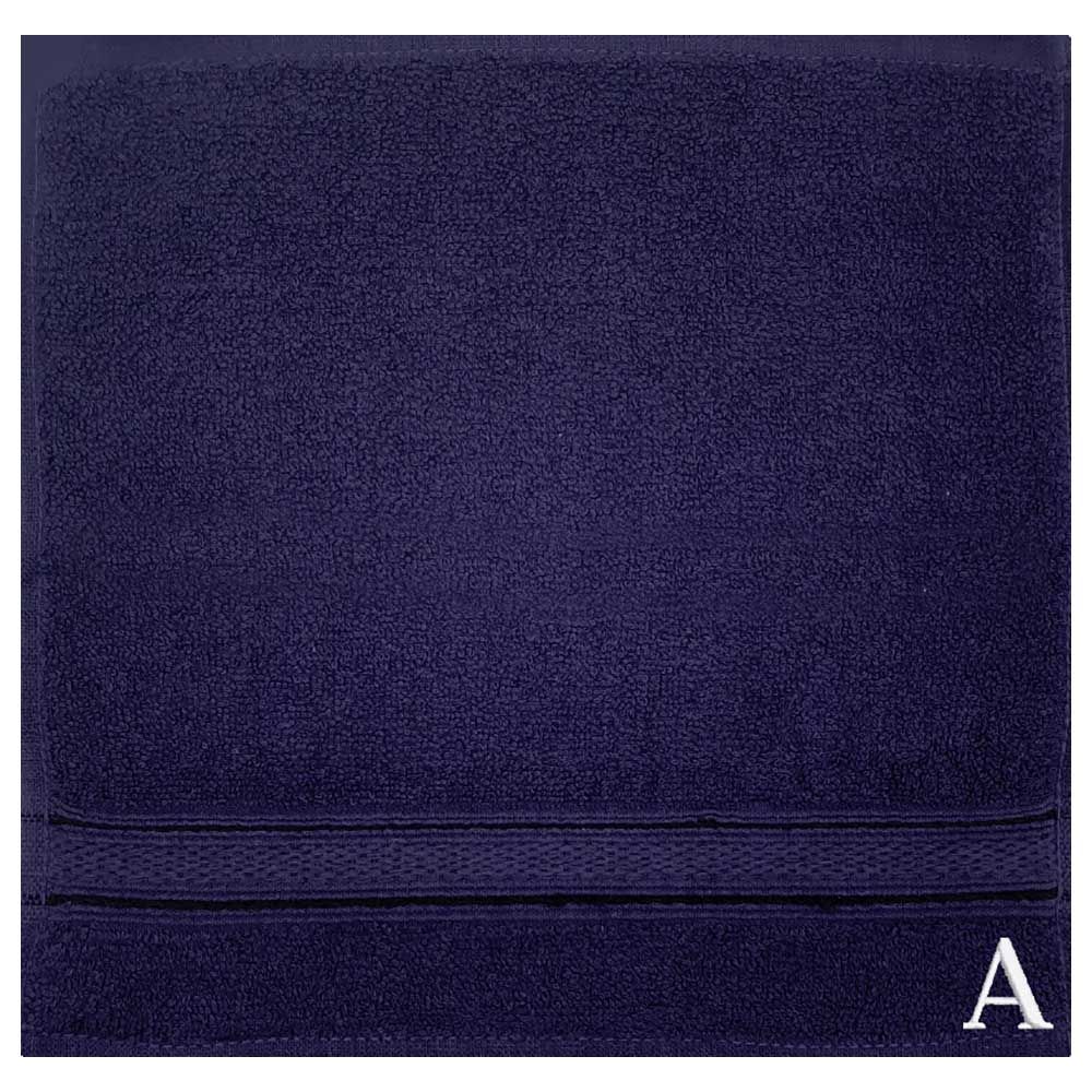 Byft - Letter A Monogrammed Face Towel - 30 x 30 cm - 6pcs - Navy Blue