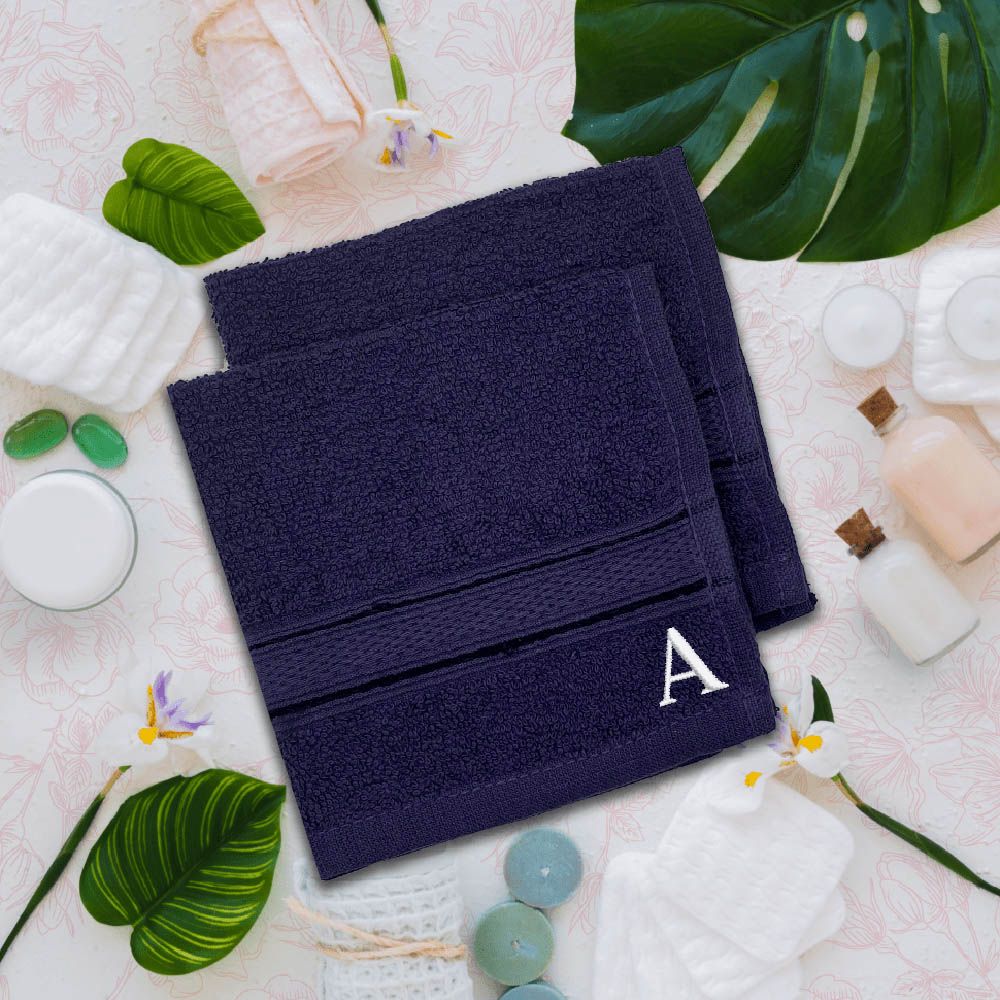 Byft - Letter A Monogrammed Face Towel - 30 x 30 cm - 6pcs - Navy Blue