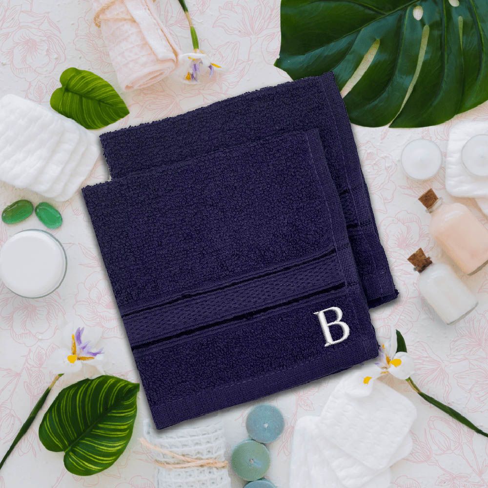 Byft - Letter B Monogrammed Face Towel - 30 x 30 cm - 6pcs - Navy Blue