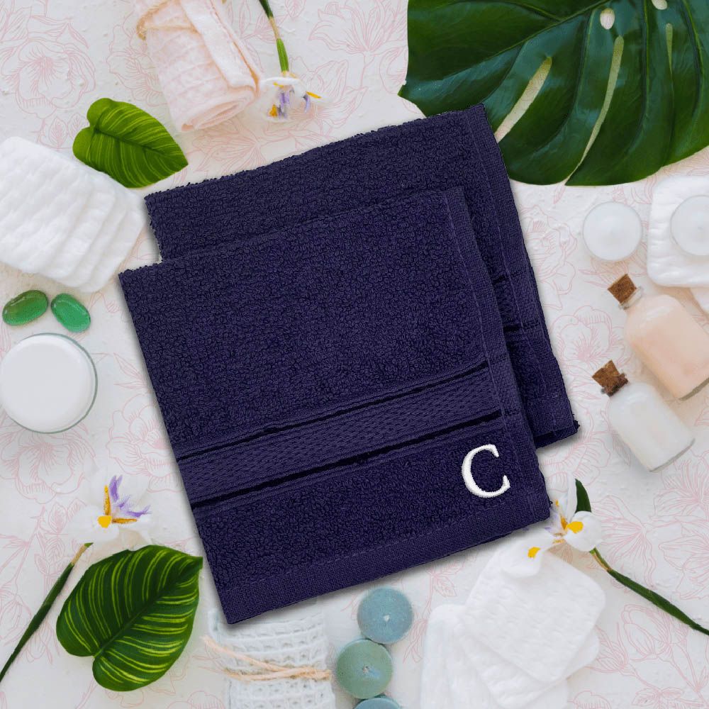 Byft - Letter C Monogrammed Face Towel - 30 x 30 cm - 6pcs - Navy Blue