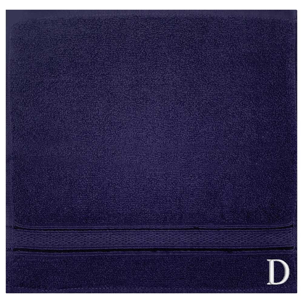 Byft - Letter D Monogrammed Face Towel - 30 x 30 cm - 6pcs - Navy Blue