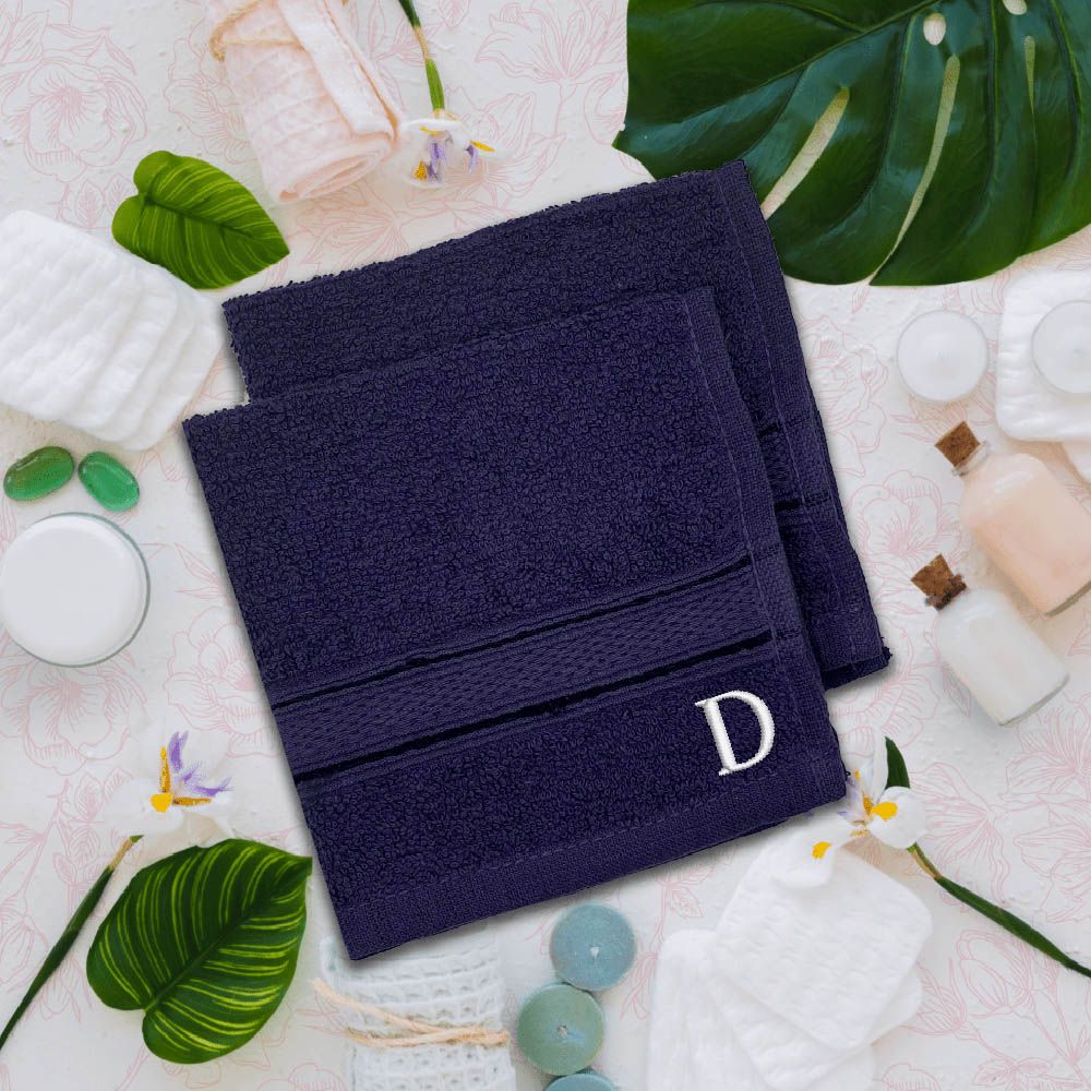 Byft - Letter D Monogrammed Face Towel - 30 x 30 cm - 6pcs - Navy Blue