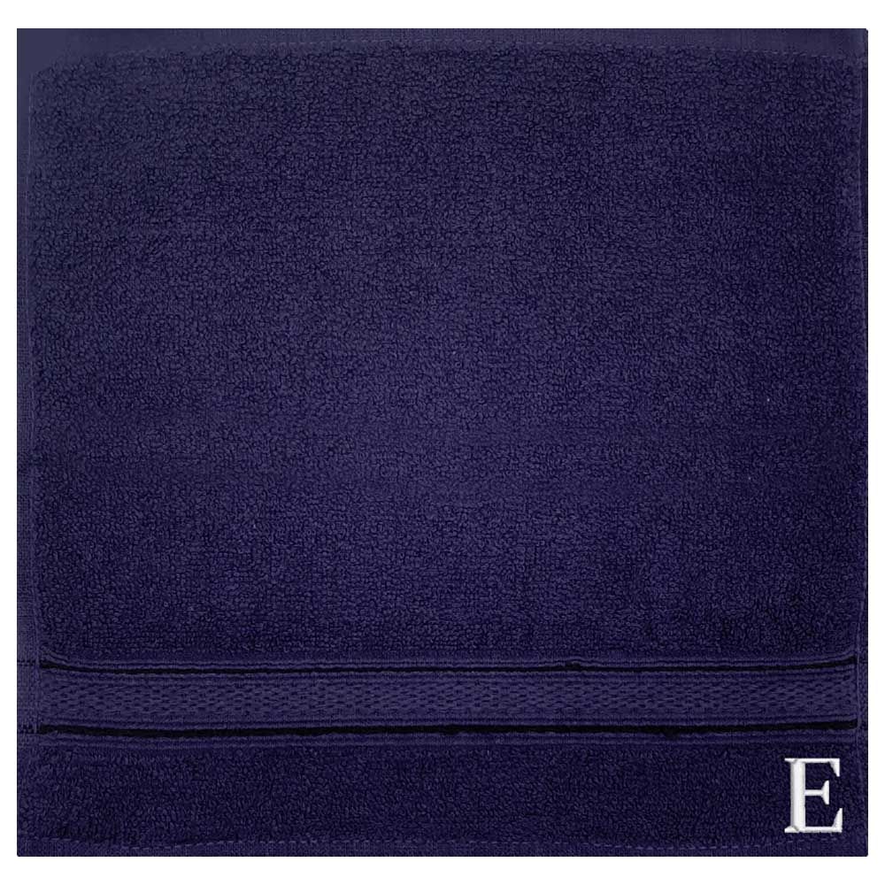 Byft - Letter E Monogrammed Face Towel - 30 x 30 cm - 6pcs - Navy Blue