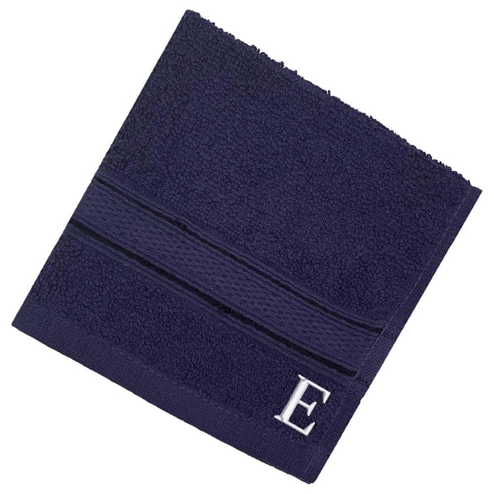 Byft - Letter E Monogrammed Face Towel - 30 x 30 cm - 6pcs - Navy Blue