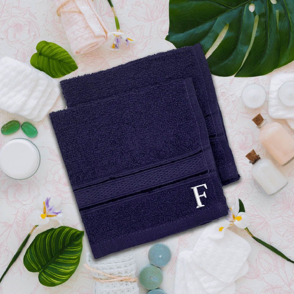 Byft - Letter F Monogrammed Face Towel - 30 x 30 cm - 6pcs - Navy Blue