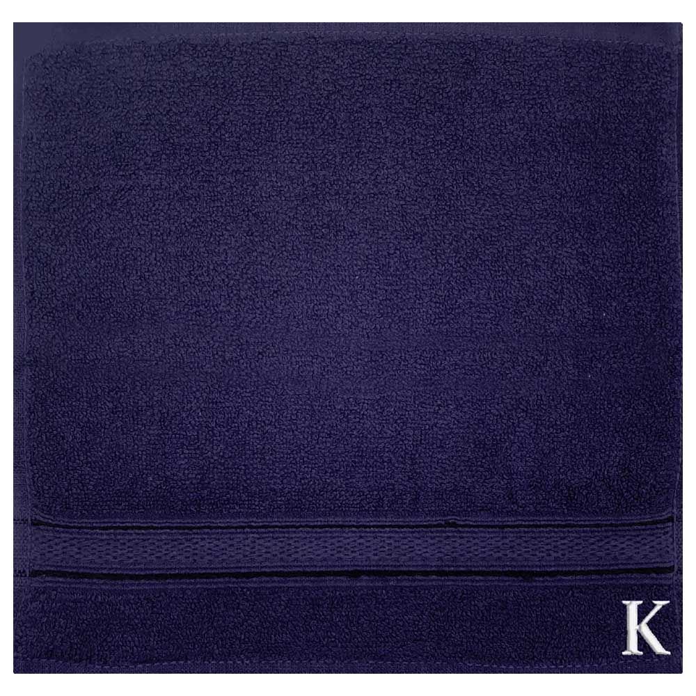 Byft - Letter K Monogrammed Face Towel - 30 x 30 cm - 6pcs - Navy Blue