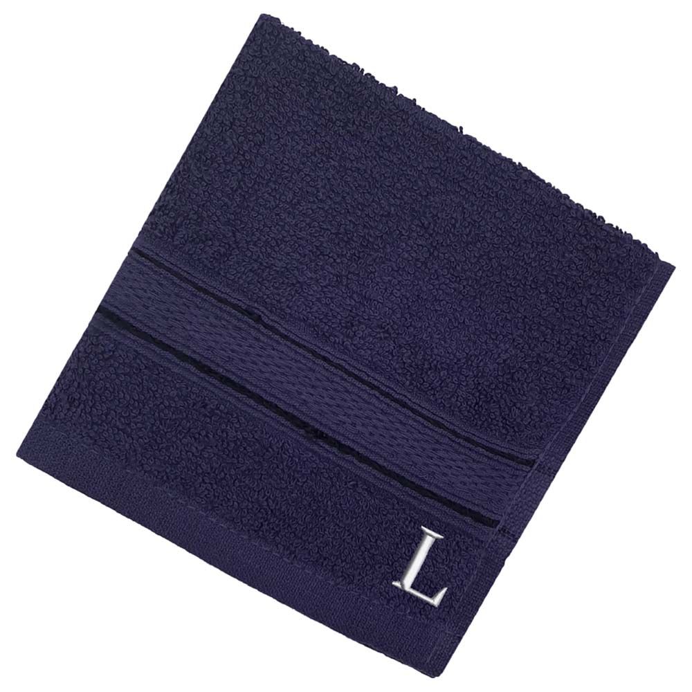 Byft - Letter L Monogrammed Face Towel - 30 x 30 cm - 6pcs - Navy Blue