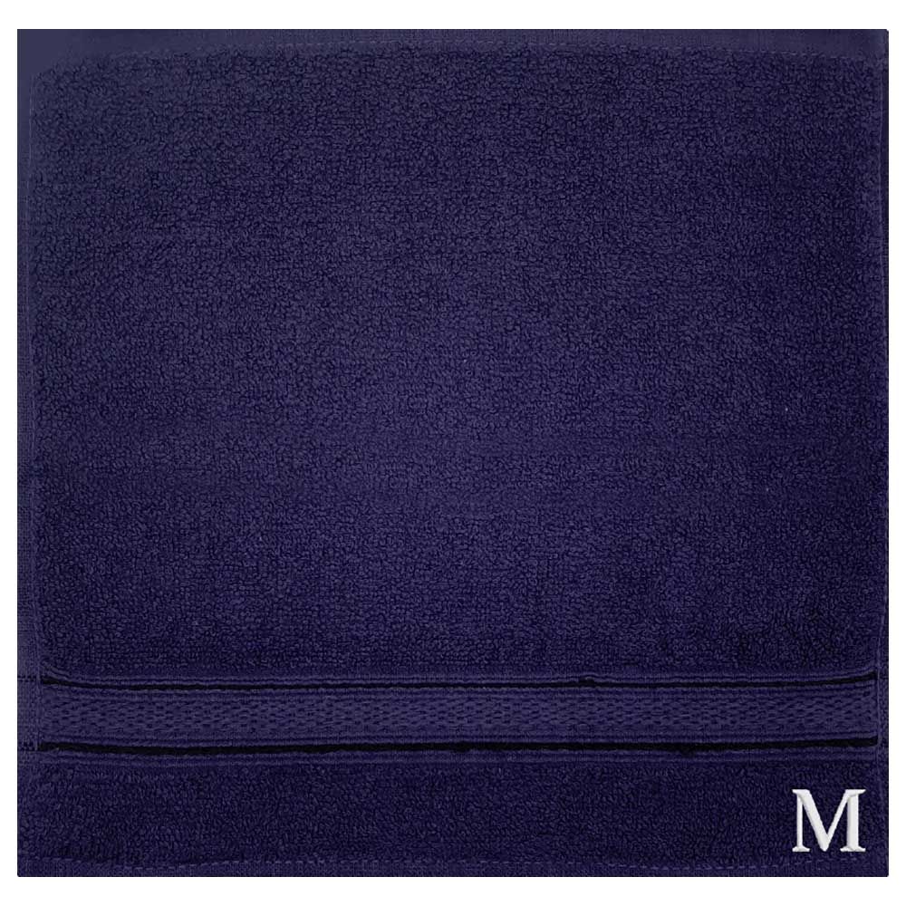 Byft - Letter M Monogrammed Face Towel - 30 x 30 cm - 6pcs - Navy Blue