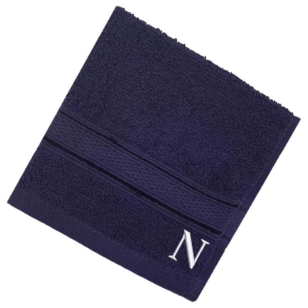 Byft - Letter N Monogrammed Face Towel - 30 x 30 cm - 6pcs - Navy Blue