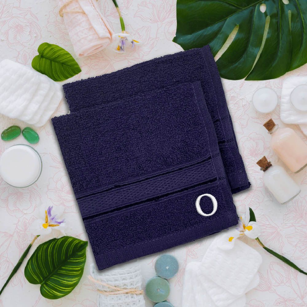 Byft - Letter O Monogrammed Face Towel - 30 x 30 cm - 6pcs - Navy Blue