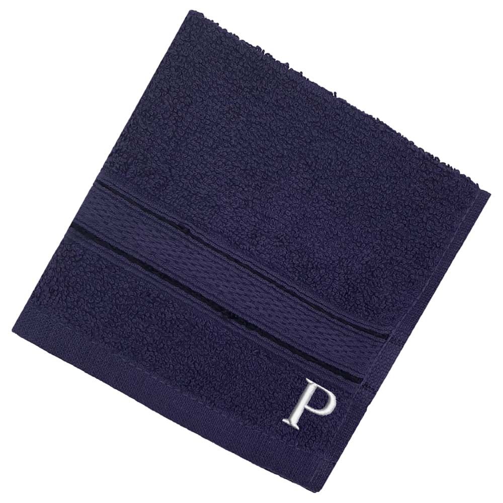 Byft - Letter P Monogrammed Face Towel - 30 x 30 cm - 6pcs - Navy Blue