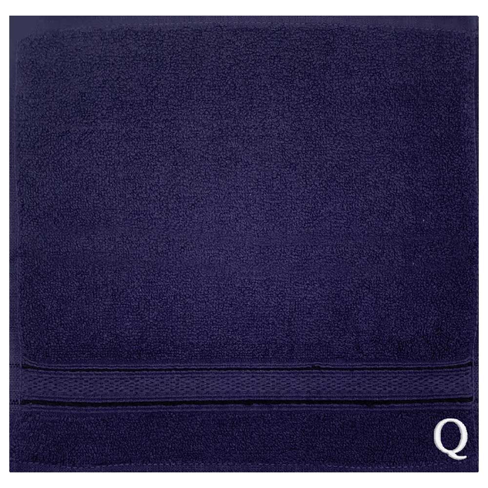 Byft - Letter Q Monogrammed Face Towel - 30 x 30 cm - 6pcs - Navy Blue