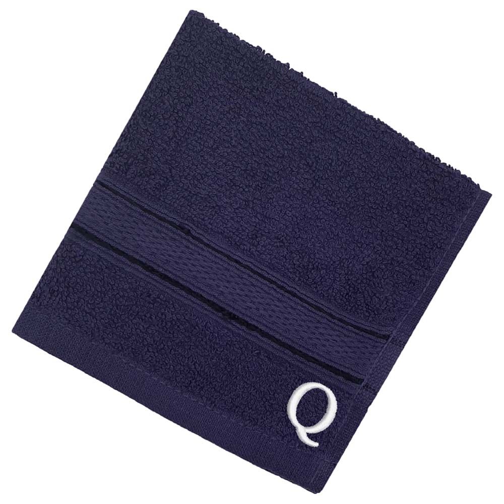 Byft - Letter Q Monogrammed Face Towel - 30 x 30 cm - 6pcs - Navy Blue