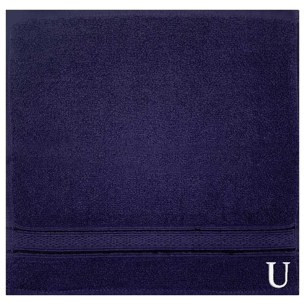 Byft - Letter U Monogrammed Face Towel - 30 x 30 cm - 6pcs - Navy Blue