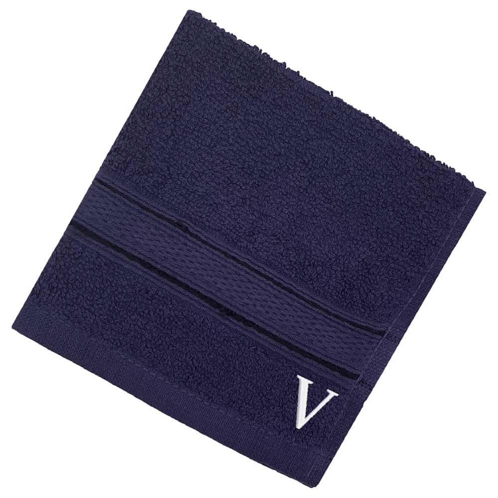 Byft - Letter V Monogrammed Face Towel - 30 x 30 cm - 6pcs - Navy Blue