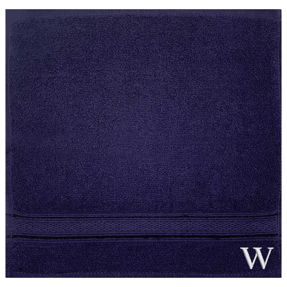 Byft - Letter W Monogrammed Face Towel - 30 x 30 cm - 6pcs - Navy Blue