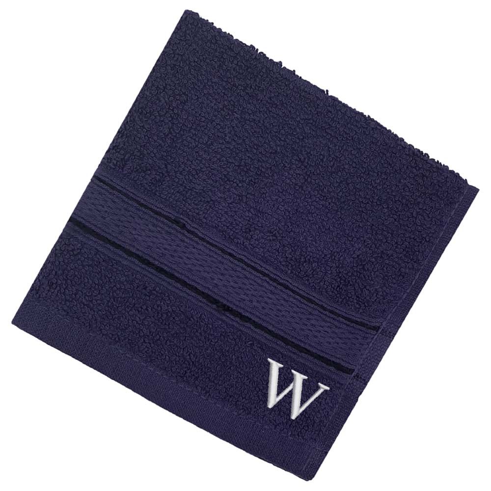 Byft - Letter W Monogrammed Face Towel - 30 x 30 cm - 6pcs - Navy Blue