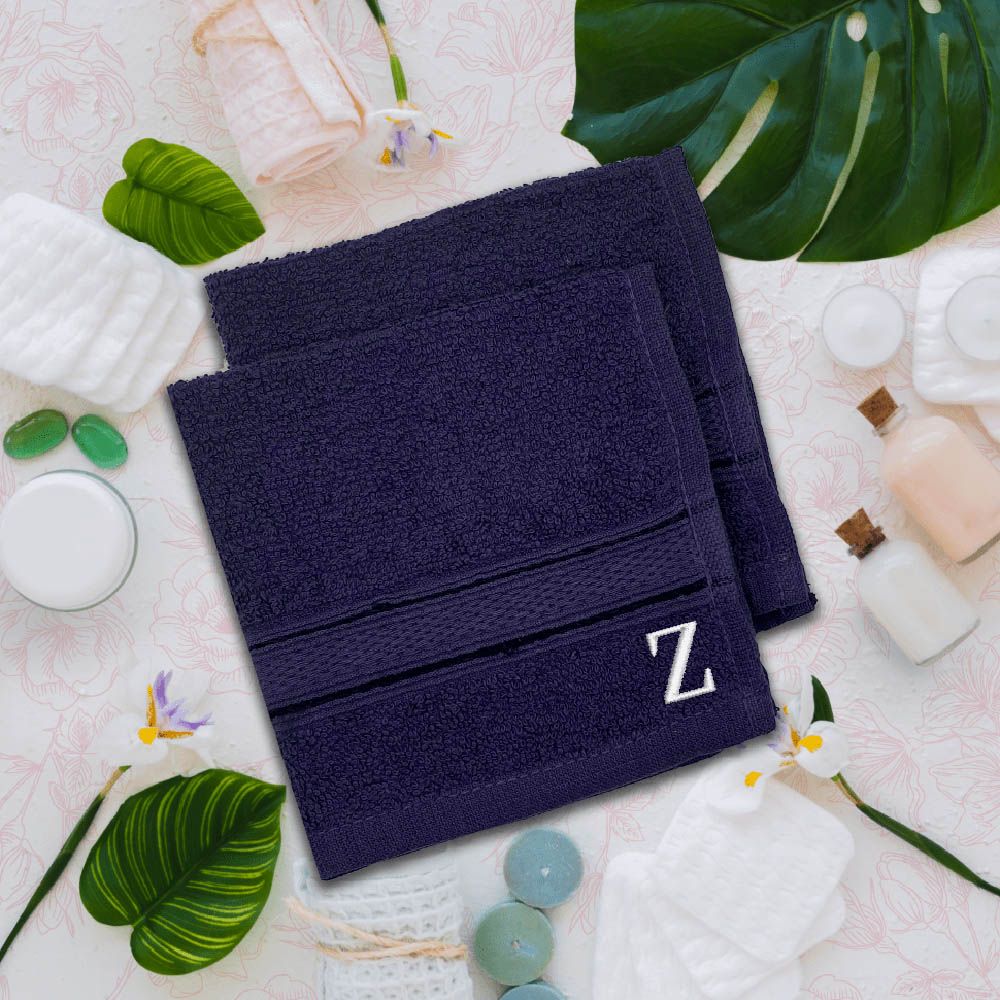 Byft - Letter Z Monogrammed Face Towel - 30 x 30 cm - 6pcs - Navy Blue