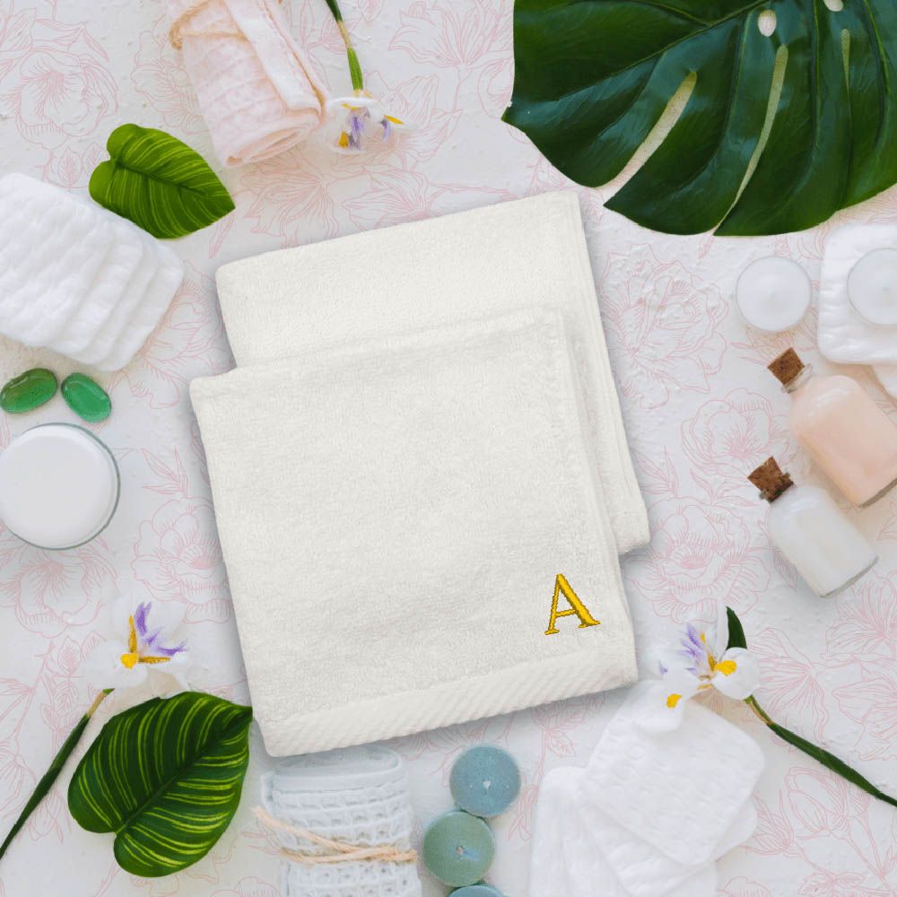 Byft - Letter A Monogrammed Face Towel - 33 x 33 cm - 6pcs - Golden/White