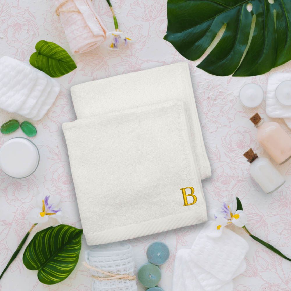 Byft - Letter B Monogrammed Face Towel - 33 x 33 cm - 6pcs - Golden/White