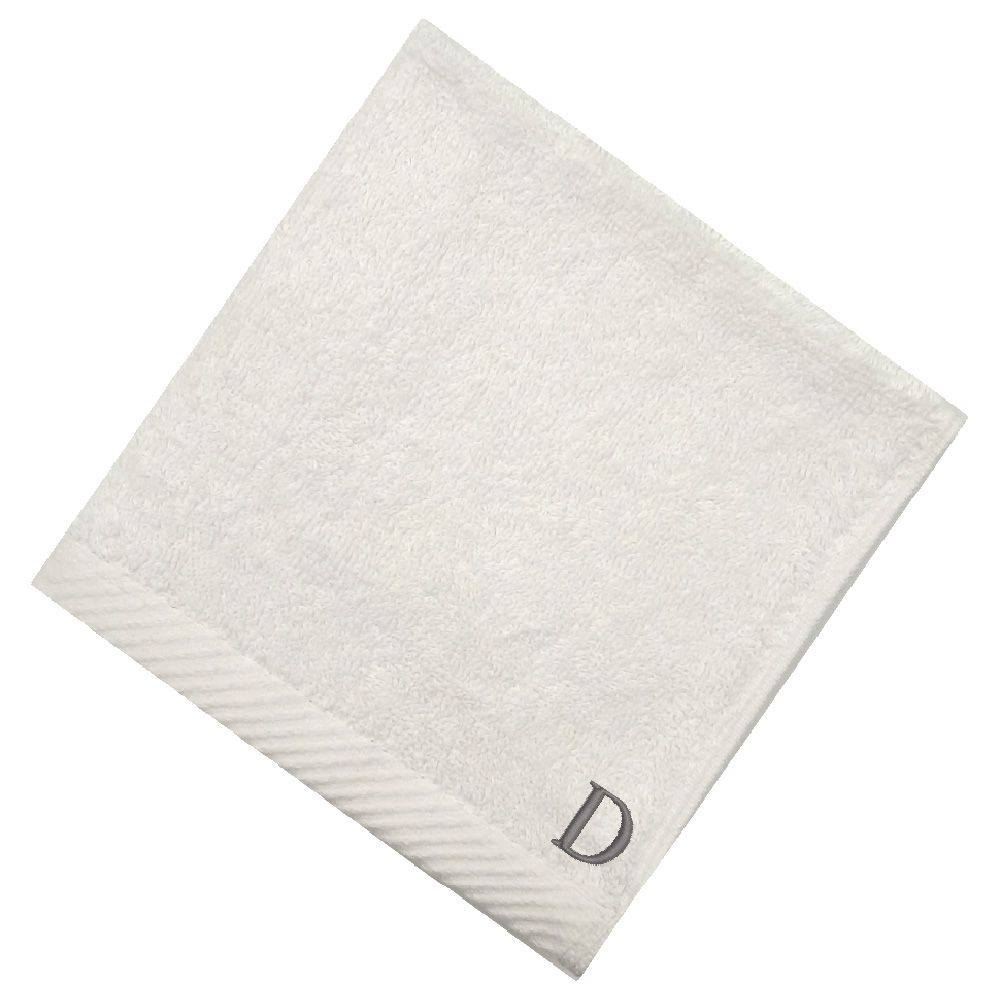 Byft - Letter D Monogrammed Face Towel - 33 x 33 cm - 6pcs - Silver/White