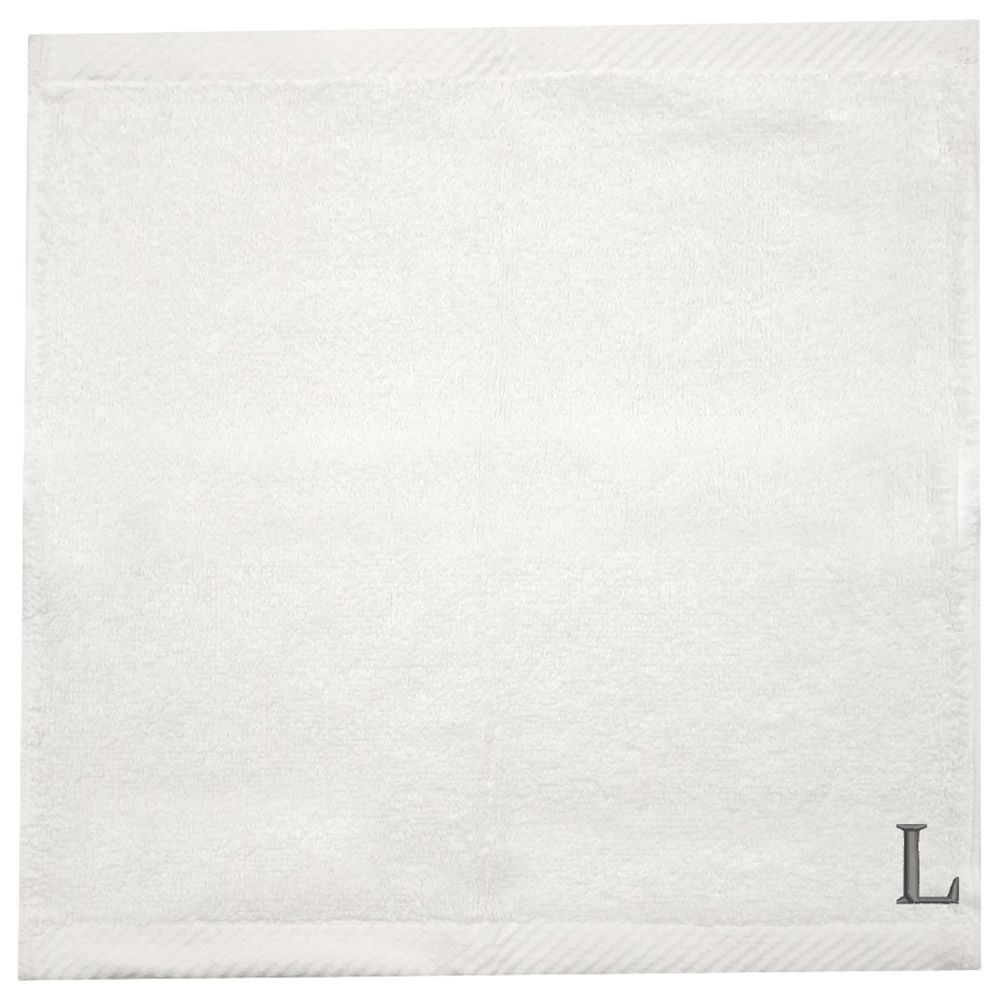 Byft - Letter L Monogrammed Face Towel - 33 x 33 cm - 6pcs - Silver/White