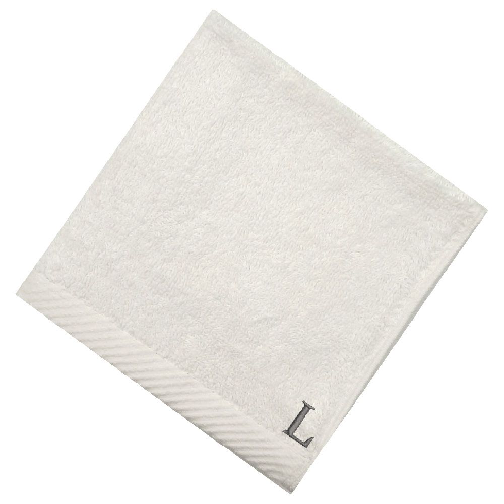 Byft - Letter L Monogrammed Face Towel - 33 x 33 cm - 6pcs - Silver/White