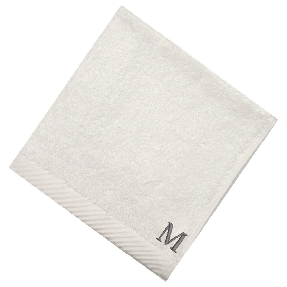 Byft - Letter M Monogrammed Face Towel - 33 x 33 cm - 6pcs - Silver/White