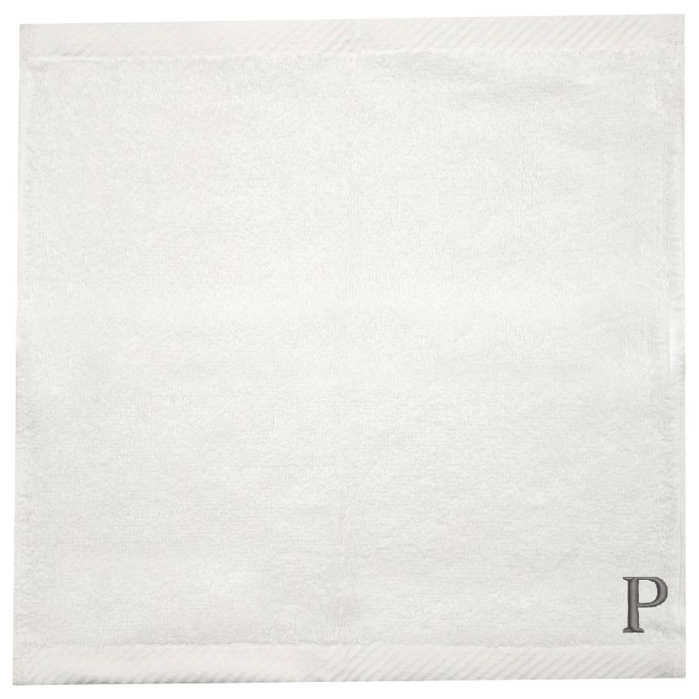 Byft - Letter P Monogrammed Face Towel - 33 x 33 cm - 6pcs - Silver/White