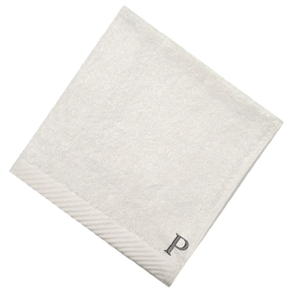 Byft - Letter P Monogrammed Face Towel - 33 x 33 cm - 6pcs - Silver/White