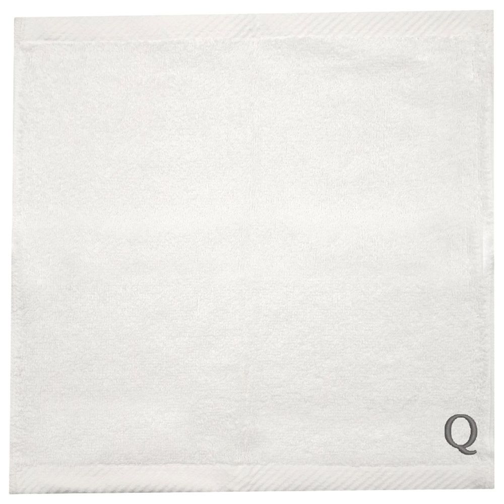 Byft - Letter Q Monogrammed Face Towel - 33 x 33 cm - 6pcs - Silver/White