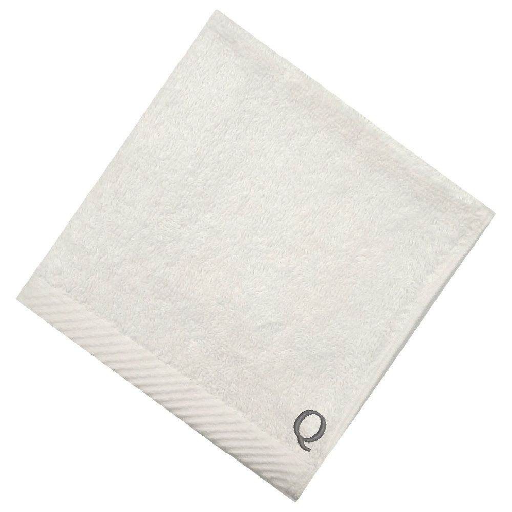 Byft - Letter Q Monogrammed Face Towel - 33 x 33 cm - 6pcs - Silver/White