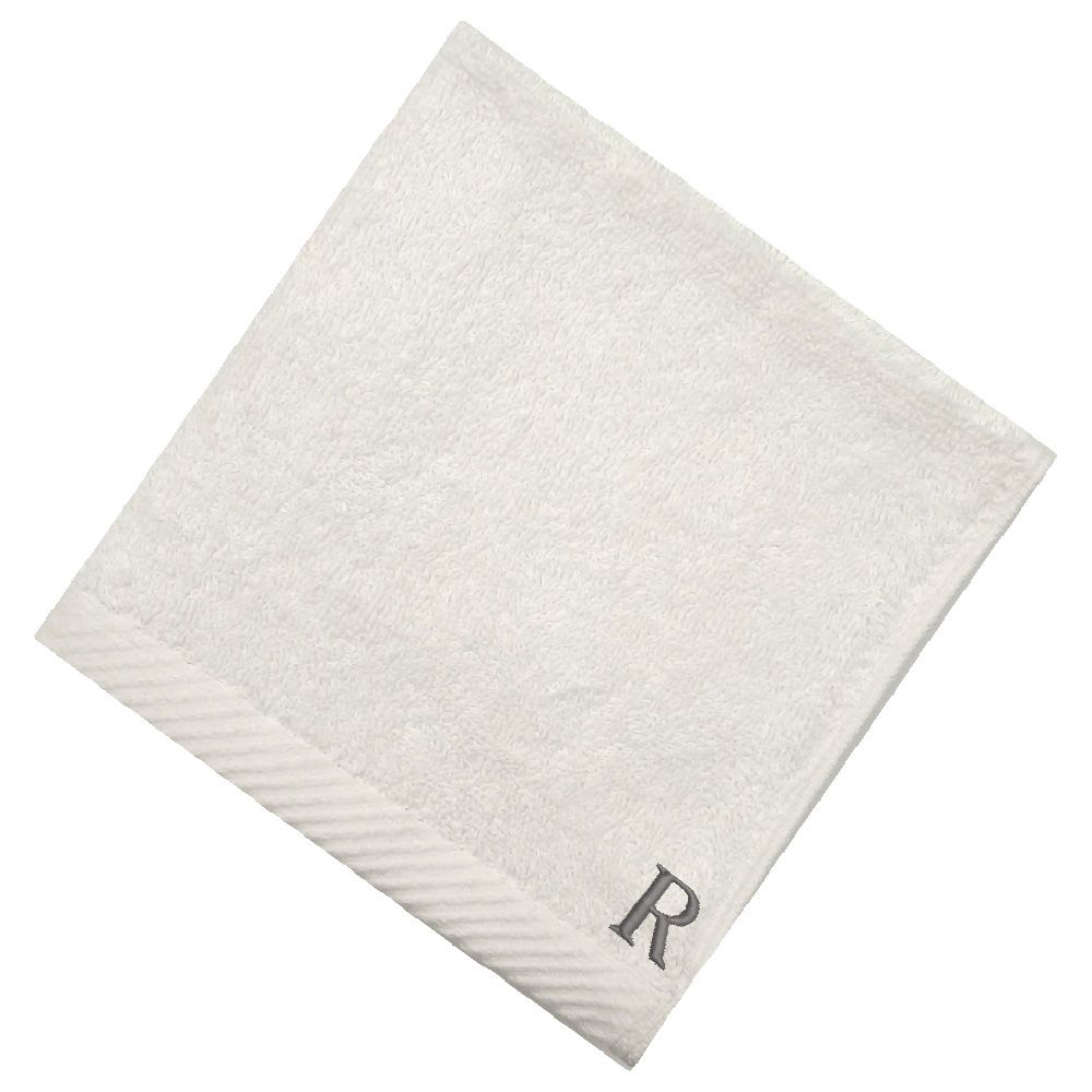 Byft - Letter R Monogrammed Face Towel - 33 x 33 cm - 6pcs - Silver/White